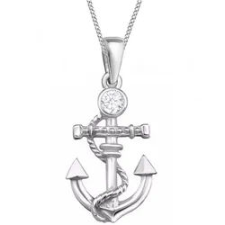 Goldene Hufeisen Kette mit Anhänger Anker Anhänger mit Halskette aus 925 Sterling Silber (2-tlg, inkl. Etui), mit Zirkonia weiß 50cm