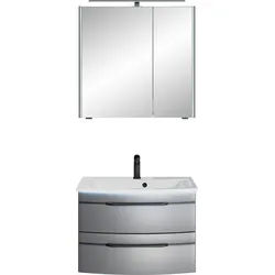 Saphir Badmöbel-Set Serie 7045 2-teilig Mineralmarmor-Waschtisch mit LED-Spiegelschrank, (Set, 2-St), Badezimmer-Set 73,2 cm breit, inkl. Türdämpfer, 2 Türen, 2 Schubladen grau