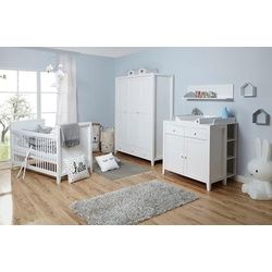 Ticaa Babyzimmer-Komplettset »Rosa«, (Set, 5 St., Bett + Wickelkommode + Schrank + Wandregal + Anstellregal) Ticaa Kiefer massiv weiß gewachst