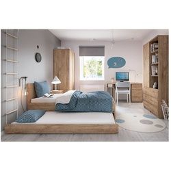 Lomadox Jugendzimmer-Set FORTALEZA-129, (Sparset, 7-tlg), mit 90cm Bett, Schreibtisch und Kleiderschrank in Eiche Nb. braun