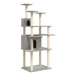 vidaXL Kratzbaum Kratzbaum mit Sisal-Kratzsäulen Hellgrau 166 cm Katze Spielplatz Besch grau