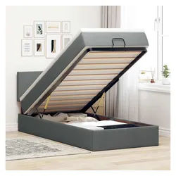 vidaXL Bett, Ottoman-Bett mit Matratze Dunkelgrau 90x200 cm Stoff