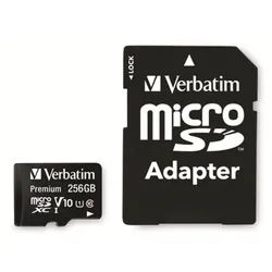 VERBATIM MicroSDXC Card Premium, 256 GB, Class 10, inkl. Adapter