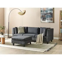 3-Sitzer Sofa Leinenoptik dunkelgrau mit Ottomane UNSTAD