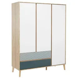Mid.you Drehtürenschrank , Weiß, Eichefarben , Holzwerkstoff , 3 Fächer , 2 Schubladen , 153x200x58 cm , ISO 9001, Pefc , griffloses Öffnen , Schlafzimmer, Komplette Schlafzimmer und Serien, Schlafzimmerserien
