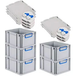 PROREGAL SuperSparSet 5x Eurobox NextGen Color mit Scharnierdeckel & Verschlüssen, HxBxT 22x30x40cm, 20L, Grau, Griffe blau zu, Eurobehälter