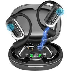 ZEUOPQ Offene Ohr-Bluetooth 5.4 kabellose Kopfhörer LED wasserdicht 50h Open-Ear-Kopfhörer (Bluetooth, LED-Display, Ladegehäuse, wasserdichtes Design für Lauffitness) schwarz