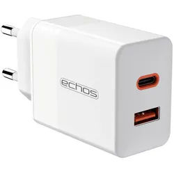 echos WLAN-Steckdose Eco-4044, Set, 33 Watt Schnellladegerät, Dualport, USB-C + USB-A, QC3.0, PD, PPS weiß