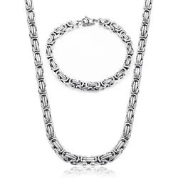 LuxusKollektion Königsketten-Set 2Pcs Herren Königskette Silber Edelstahl Armband Halskette Set 6/8mm