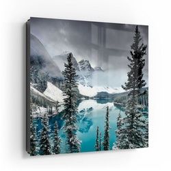 DEQORI Schlüsselkasten 'Moraine See im Winter', Glas Schlüsselbox modern magnetisch beschreibbar schwarz