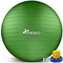 TRESKO Gymnastikball mit GRATIS Übungsposter inkl. Luftpumpe Yogaball, BPA-Frei Sitzball Büro Anti-Burst inkl. Luftpumpe, Fitnessball grün 85 cm