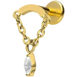 Titan Labret mit Innengewinde BOGEN + KETTE + KRISTALLTROPFEN