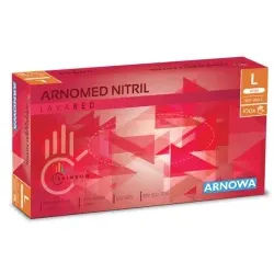 ARNOMED Nitril Lava Red Einmalhandschuhe, puderfrei, rot, Elastische und reißfeste Nitrilhandschuhe mit Rollrand, 1 Packung = 100 Stück, Größe L