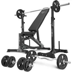 Set MS30_2.0_83KG_G | Doppelseitig verstellbare Hantelbank + Hantelablage (2 Stück) mit Sicherung + Stangen- und Hantelscheiben gummiert Set 83 kg - Marbo Sport