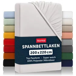 Blumtal Spannbettlaken 2er-Set 200/220/30 cm Hellgrau , Textil , Uni , 200x220 cm , Oeko-Tex® Standard 100 , Heimtextilien, Bettwäsche & Leintücher, Leintücher, Bettlaken