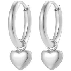 Hey Happiness Paar Creolen Chunky Herz Charm für Damen, wasserfest, Kleine Herz Anhänger Creolen, moderne Statement Ohrringe silberfarben