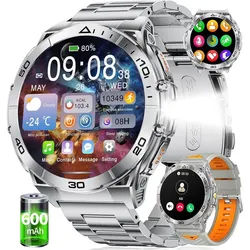 SUNKTA EF16-C Smartwatch (4 cm, android ios), Smartwatch mit AMOLED Display Taschenlampe Bluetooth Telefonie Fitness silberfarben