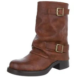 Ital-Design Modischer Damen-Stiefel mit Schnallen für Alltag und Freizeit Westernstiefel (90110030) Blockabsatz Stiefel in Camel braun 36 EU