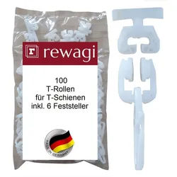 rewagi Gardinenhaken 100 T-Rolle mit Faltenhaken - inkl. 6 Feststeller für T-Schienen - SLU, Gardinen, Vorhänge, Gardinen T-Schienen, (106-St), Für Wohnmobil