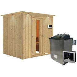 KARIBU Sauna »Rakvere«, inkl. 9 kW Saunaofen mit externer Steuerung, für 3 Personen - beige