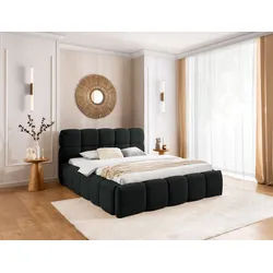 AN FURNITURE STORE Polsterbett Sophie-Doppelbett mit Bettkasten, gepolstertem Kopfteil, ohne Matratze (mit Holzlattenrost), stabile Konstruktion, integrierter Federmechanismus schwarz 180 cm x 200 cm