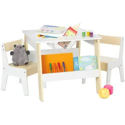 Relaxdays 3-Tlg.kindersitzgruppe , Weiß , Holzwerkstoff , 55x51x69 cm , Kinder- & Jugendzimmer, Kindermöbel, Kindersitzmöbel & -tische, Kindersitzgruppen