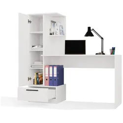 Raumhirsch Furniture Schreibtisch mit Schublade, Schreibtisch, Büroschreibtisch (Maße 143 x 140 x 50 cm, Regalaufsatz), Regalaufsatz, funktionale Aufteilung, zeitloses Design weiß