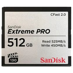 Sandisk CFast Extreme Pro 2.0 Speicherkarte (512 GB, 525 MB/s Lesegeschwindigkeit) grau
