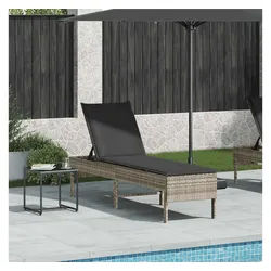 vidaXL Gartenliege, Sonnenliege mit Auflage Hellgrau 55x200x44 cm Poly Rattan