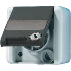 Jung 820NAWSL Schutzkontakt-Steckdose, mit Schriftfeld, Klappdeckel, mit Sicherheitsschloss, IP 44, WG 800