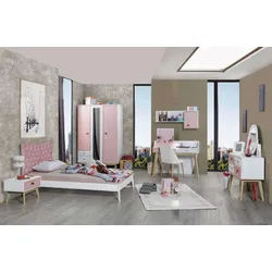 JVmoebel Jugendzimmer-Set Moderne Mädchen Kommode in Rosa mit Schrank und Schreibtisch, (3-tlg), Made in Europa rosa