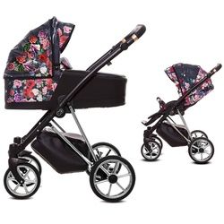 TPFLiving Kombi-Kinderwagen 2in1 Musse Dark Rose, Baby Buggy Babywanne Windeltasche Moskitonetz, Regenschutz Kinderwagen 2 in 1 inkl. Zubehör, Gestell Silber silberfarben