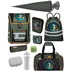 McNeill Schulranzen Teneris THE MANDALORIAN (Set, 10-tlg., inkl. Sporttasche und Schultüte / Zuckertüte 70cm), Mando Schultasche 1. Klasse grün