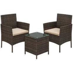 Hansiro Lounge-Set Gartenmöbel-Set 3-Teilig , Braun , Metall , Gartenmöbel, Gartenmöbel-Sets