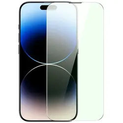 Full Screen Tempered Glass for iPhone 14 Pro Max with Anti Blue Light Filter and 0.3mm Speaker Cover + Mounting Frame
