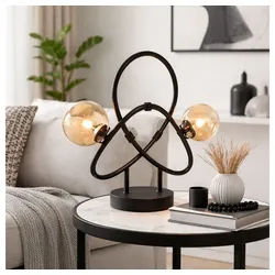 GLOBO LIGHTING LED Tischleuchte, Leuchtmittel inklusive, Warmweiß, LED Tischlampe Retro Wohnzimmerlampe Glaskugeln amber 2-flammig schwarz