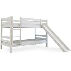 Bubema Malu – Kinder Etagenbett/Hochbett, Buche massiv, mit oder ohne Rutsche, natur oder weiß - Weiß lackiert/Mit Rutsche