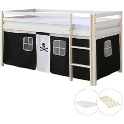 Homestyle4u Hochbett mit Matratze 90/200 cm Pirat , Weiß, Schwarz , Holz , Babymöbel & Kindermöbel, Kinderzimmer & Jugendzimmer, Kinderbetten, Hochbetten