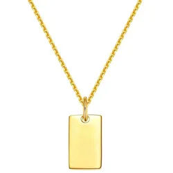 Dear Me Goldkette Viereck Charm, 585 Gold Kette, 14K Massivgold Halskette Rechteck, 585 Echtgoldkette mit Geo Anhänger goldfarben