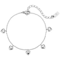 Hey Happiness Armkette Herzen Charms für Damen, vertsellbar, Romantische Edelstahl Armkette mit Multi Herz Anhängern silberfarben