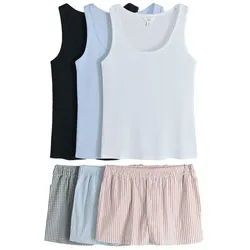 The Set Pyjama The Set 3er-Pack Schlafanzug: Trägertop und Shorts (6 tlg) blau XL