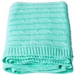 Homescapes Strickdecke 130/170 cm, Baumwolle mit Zopfmuster , Pastellgrün , Textil , Uni , Rechteckig , 130x170 cm , Oeko-Tex® , Heimtextilien, Wohntextilien, Decken