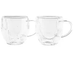 Almina Gläser-Set "Freya Double" - Doppelwandig, 250 ml mit Henkel und Relief-Design, 4-tlg.