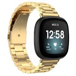 Wigento Smartwatch-Armband Für Fitbit Versa 4 + 3 / Sense 1 + 2 Stahl Metall Ersatz Armband Gold Smart Uhr