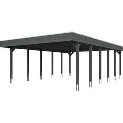 Skan Holz Friesland - Flachdach Doppelcarport Profil - Breite 557 cm Nadelholz Gr. 3 - 557 x 860 cm Aluminium Dachplatten mit Trapezprofil (unbehandelt) schiefergrau Holzcarport