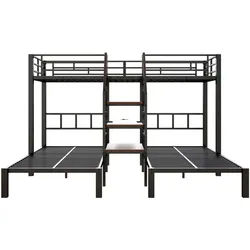 Oxeza Etagenbett 90/200 cm Schwarz mit mit LED-Lichtleisten, Treppe mit Stauraum und Schreibtisch , Metall , Mode , Rechteckig , 90x200 cm , Babymöbel & Kindermöbel, Kinderzimmer & Jugendzimmer, Stockbetten