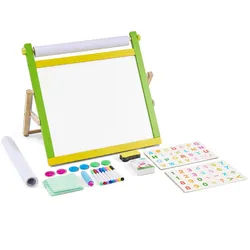 VEVOR Kindertafel, 3-in-1-hölzerne doppelseitige Spieltafel für Kinder mit magnetischem Whiteboard, Kreidetafel, Papierrolle, faltbarem Zeichenbrett mit Malzubehör für Kinder im Alter von 3-14 Jahren