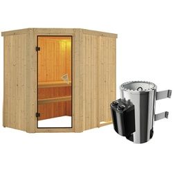 KARIBU Sauna »Wenden«, inkl. 3.6 kW Saunaofen mit integrierter Steuerung, für 3 Personen - beige