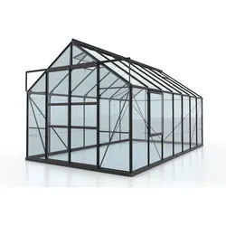 Gewächshausbausatz , Schwarz , Metall, Glas , 257x231.8x445 cm , Gartenzubehör, Gartenhäuser & Gewächshäuser