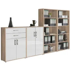 Mid.you Aktenschrank , Eichefarben, Weiß Hochglanz , Holzwerkstoff , 11 Fächer , 2 Schublade(n) Schubladen , 337.6x185.6x33 cm , Made in Germany , erweiterbar, in verschiedenen Größen erhältlich, abschließbar , Büromöbel, Büroschränke, Aktenschränke
